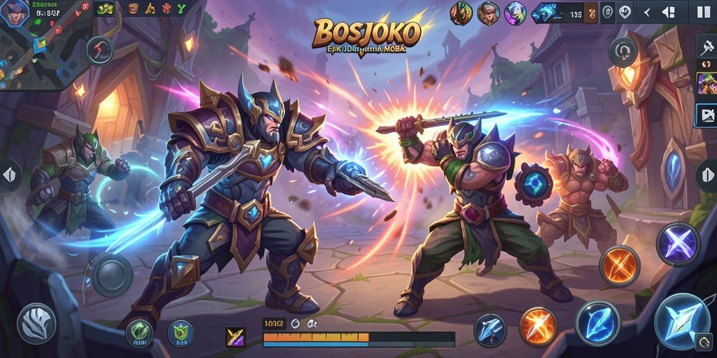 Gameplay intens di arena <strong>BOSJOKO</strong> dengan karakter-karakter kuat.