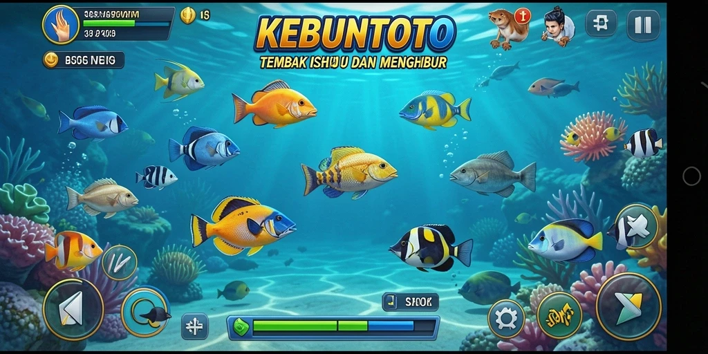 Tampilan gameplay KEBUNTOTO yang seru saat menembak ikan.